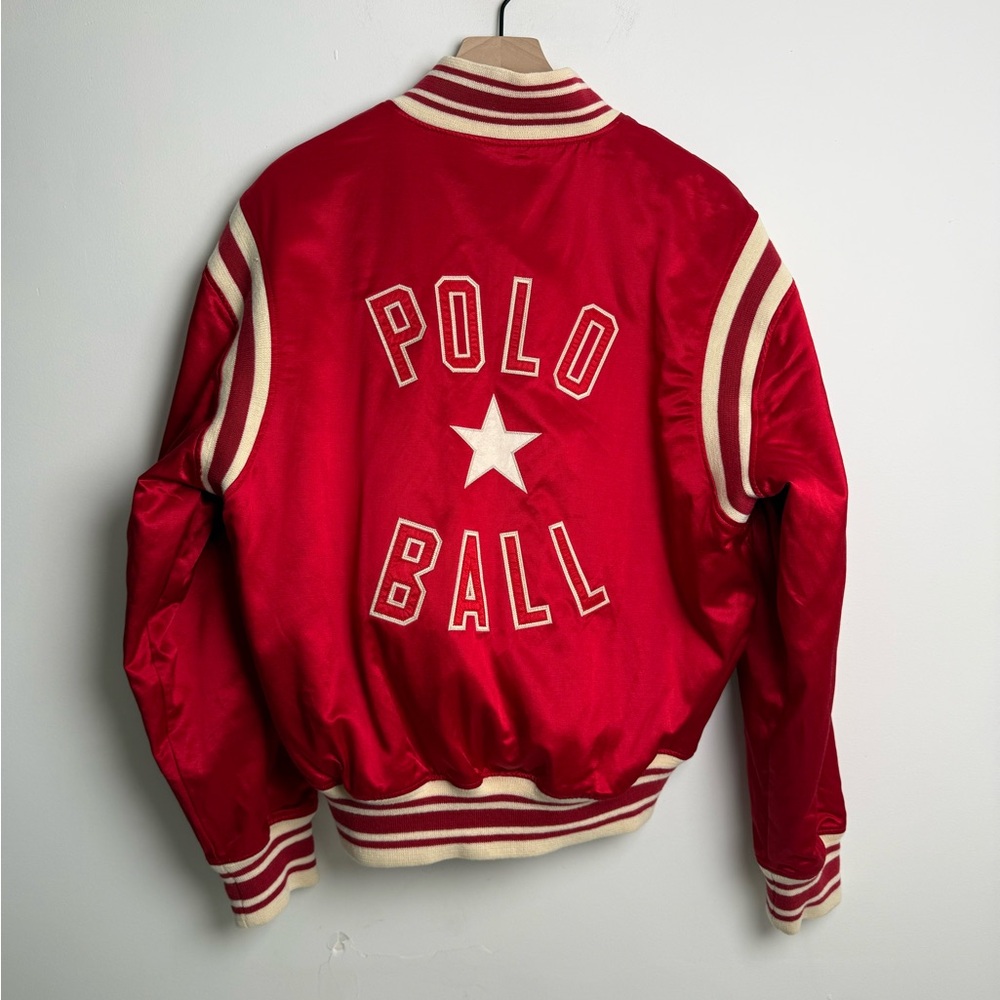 Ralph Lauren Red satin varsity Bomber Jacket. Showroom sample. Basketball